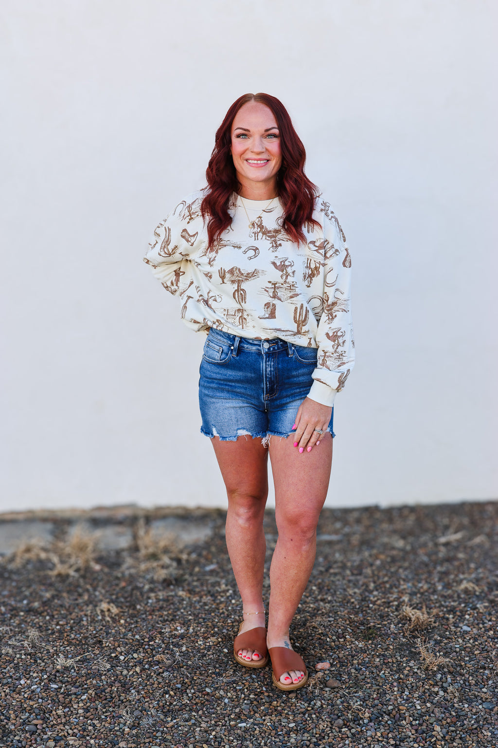 Blu Pepper Western Print Crewneck