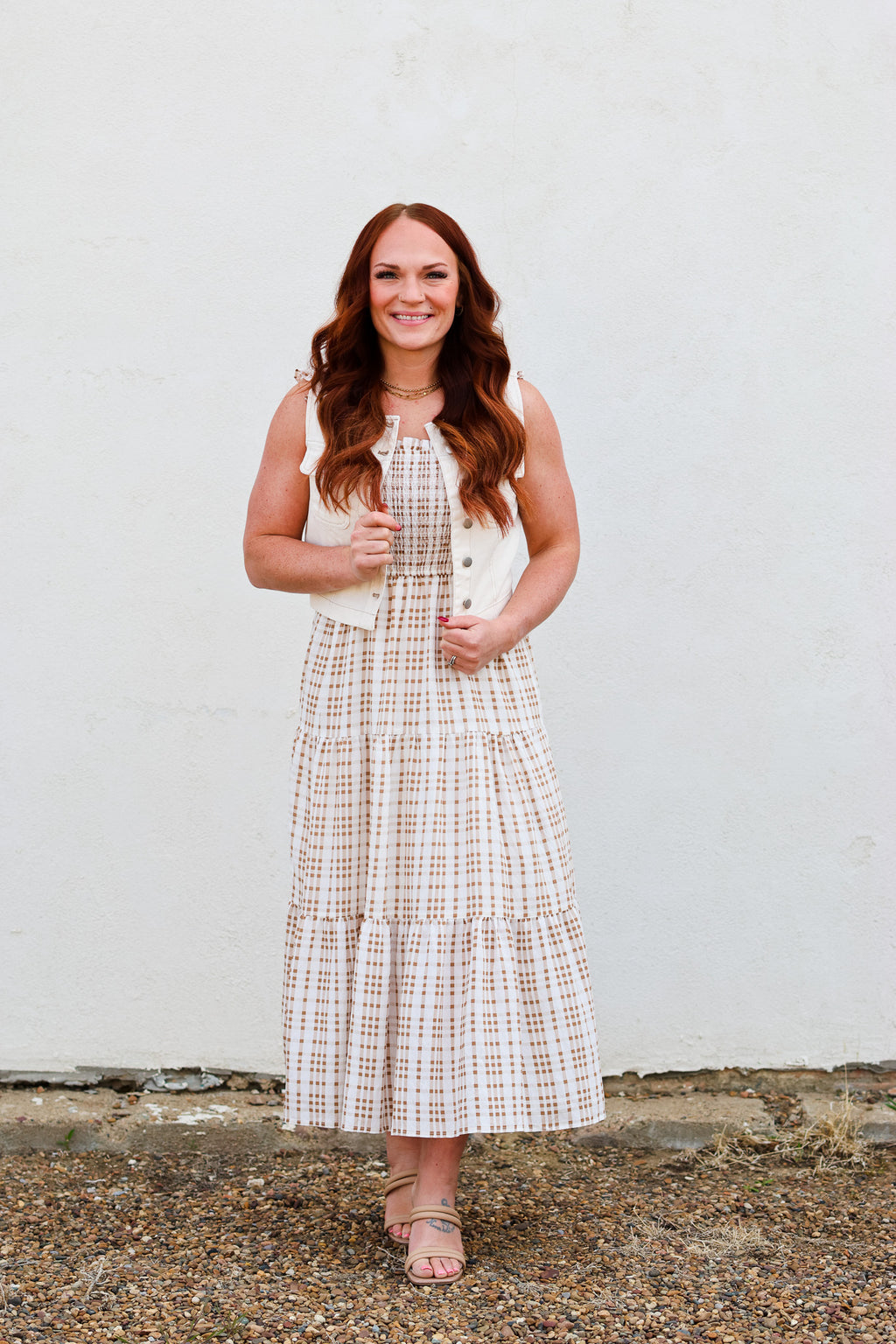 Blu Pepper Lt Brown Plaid Midi Dress