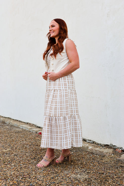 Blu Pepper Lt Brown Plaid Midi Dress
