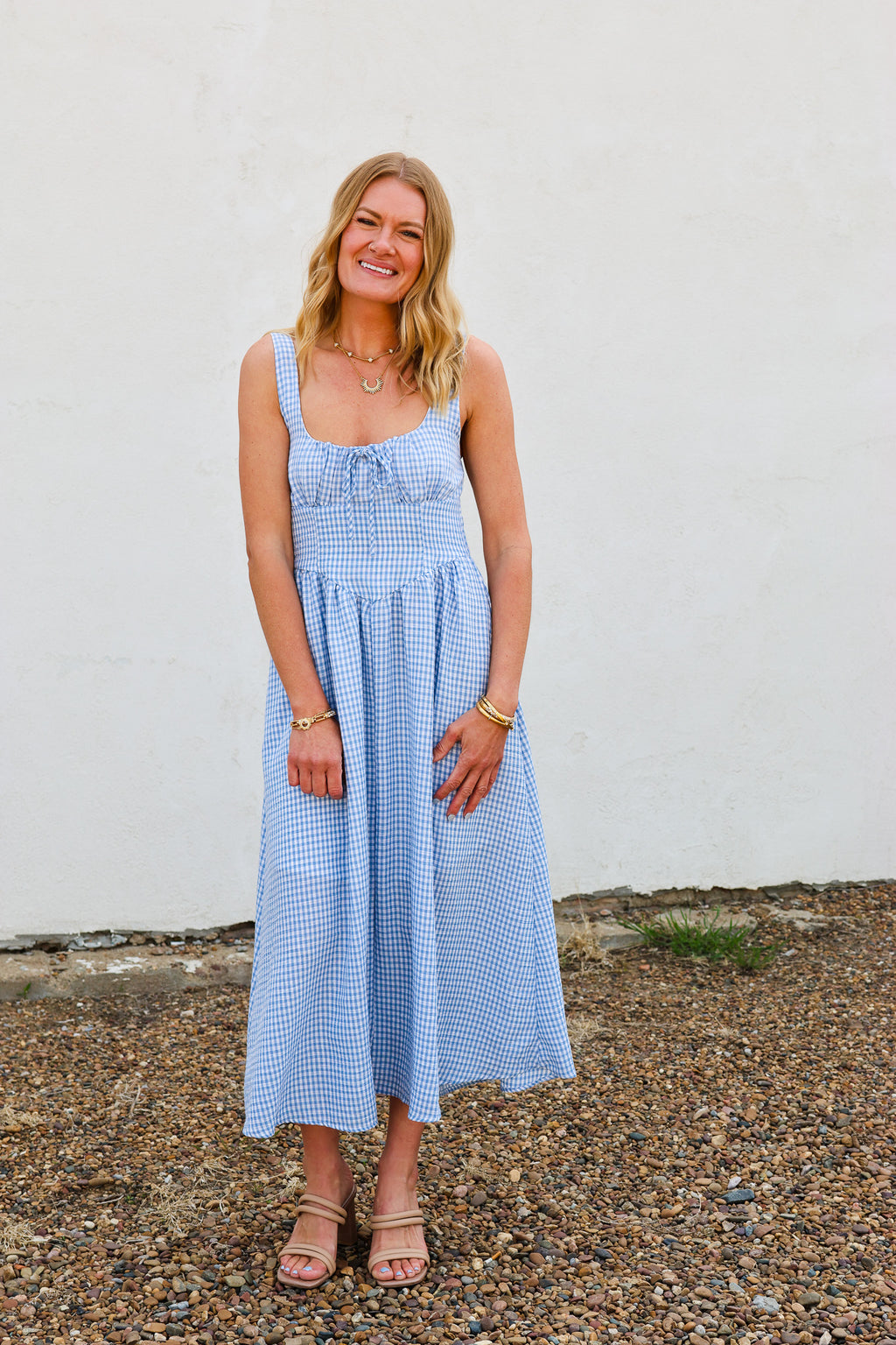 Blu Pepper Lt Blue Plaid Midi Dress
