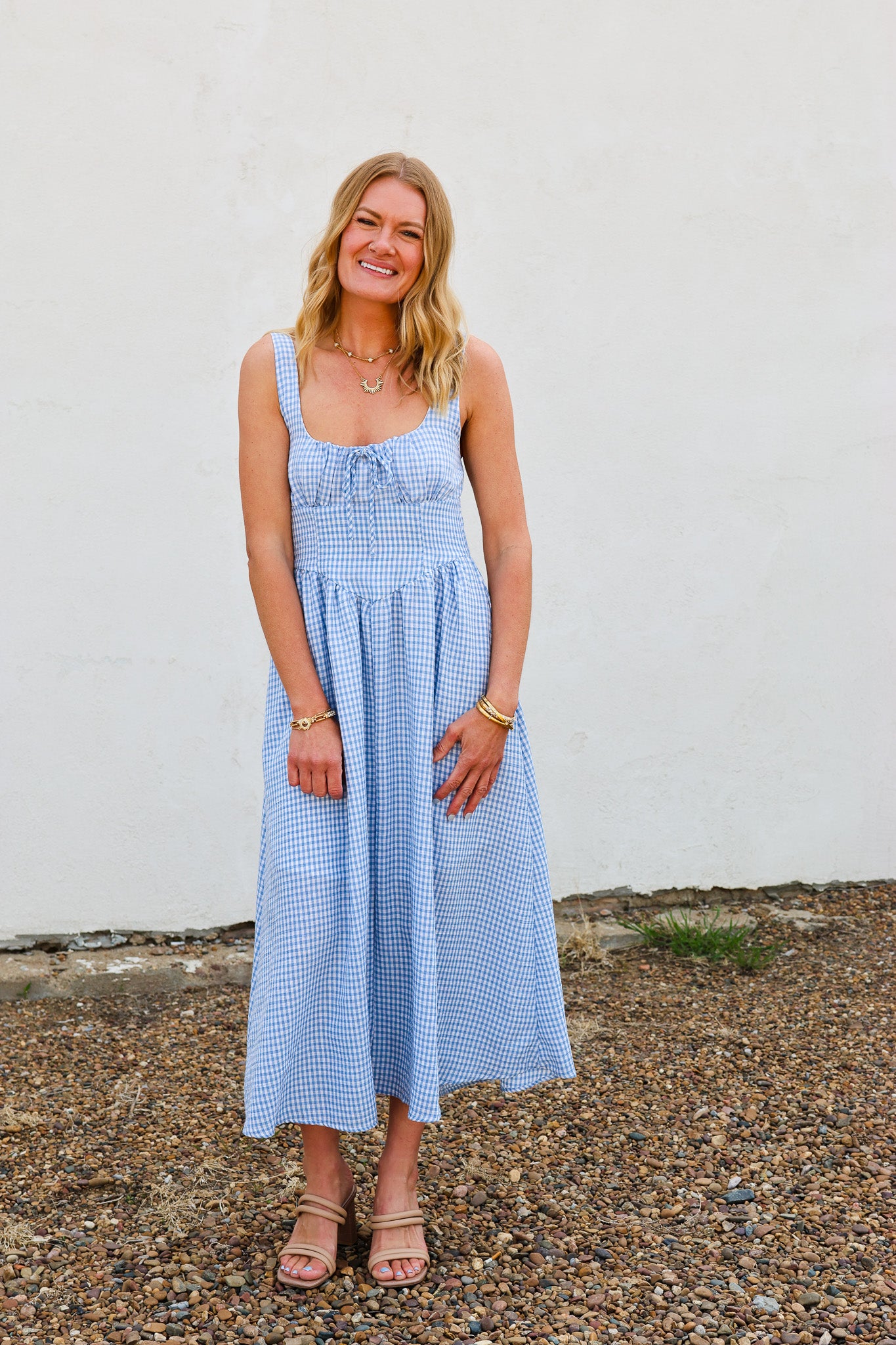 Blu Pepper Lt Blue Plaid Midi Dress