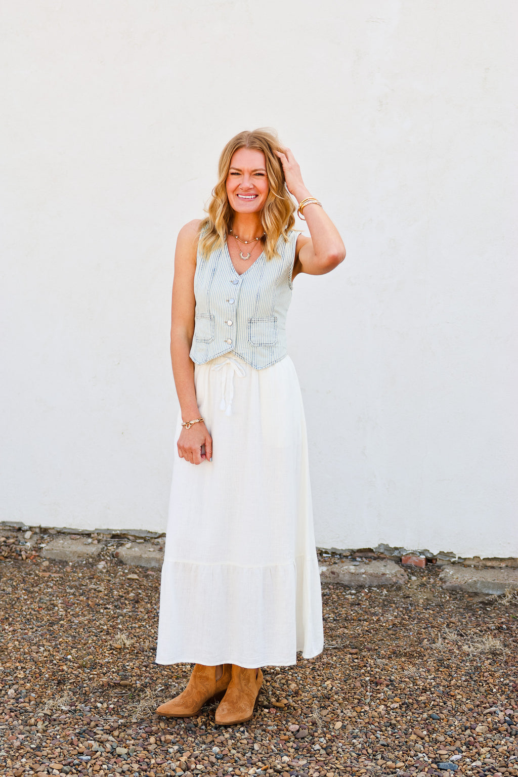 Blu Pepper Acid Wash Blue Stripe Vest