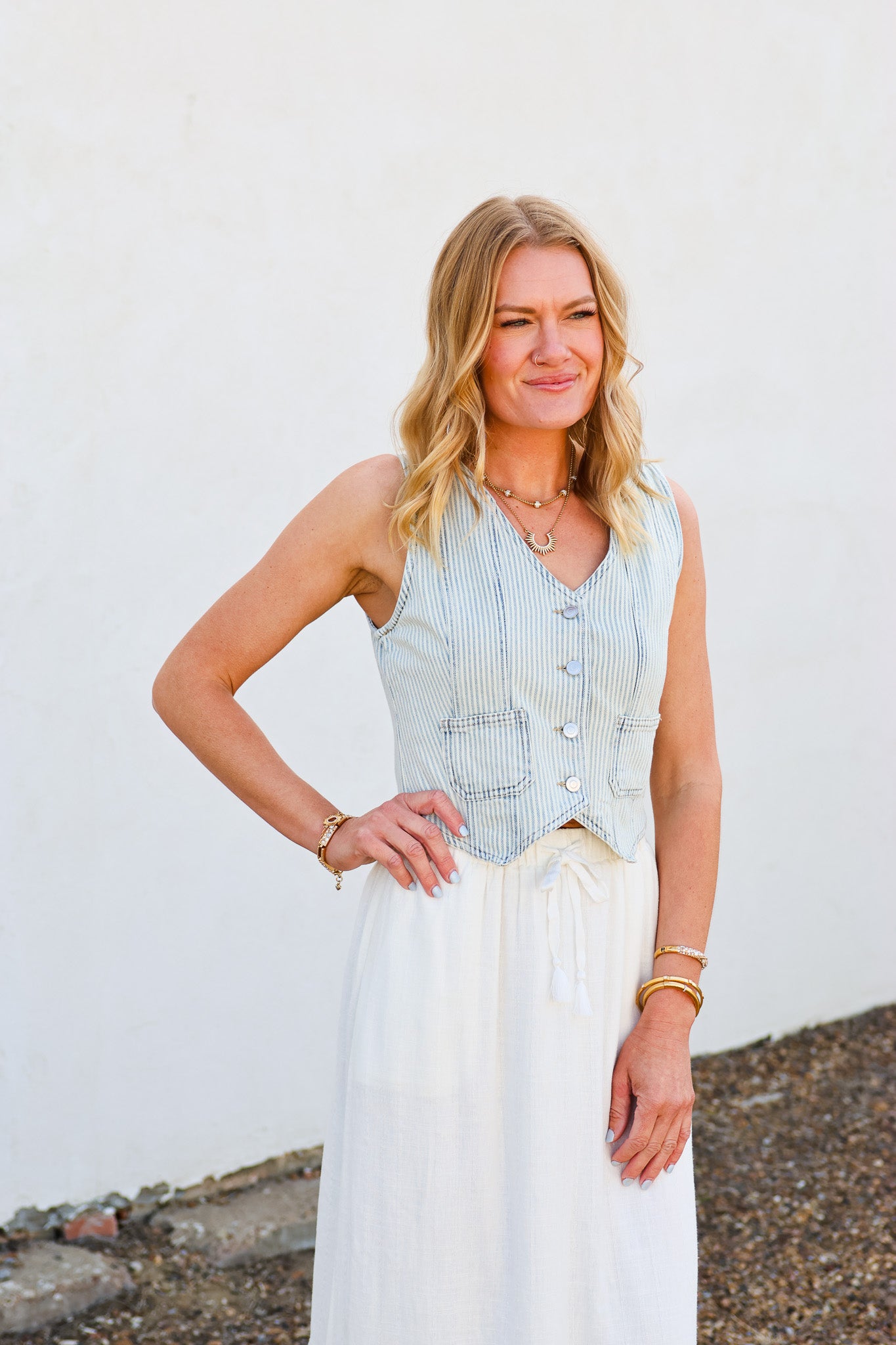 Blu Pepper Acid Wash Blue Stripe Vest