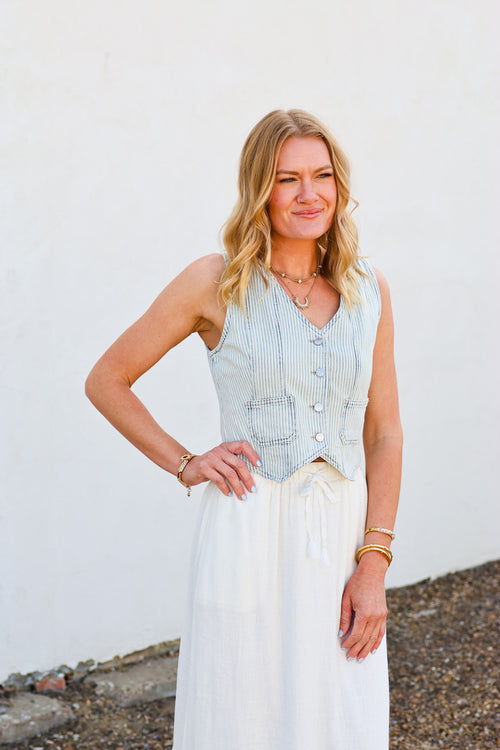 Blu Pepper Acid Wash Blue Stripe Vest