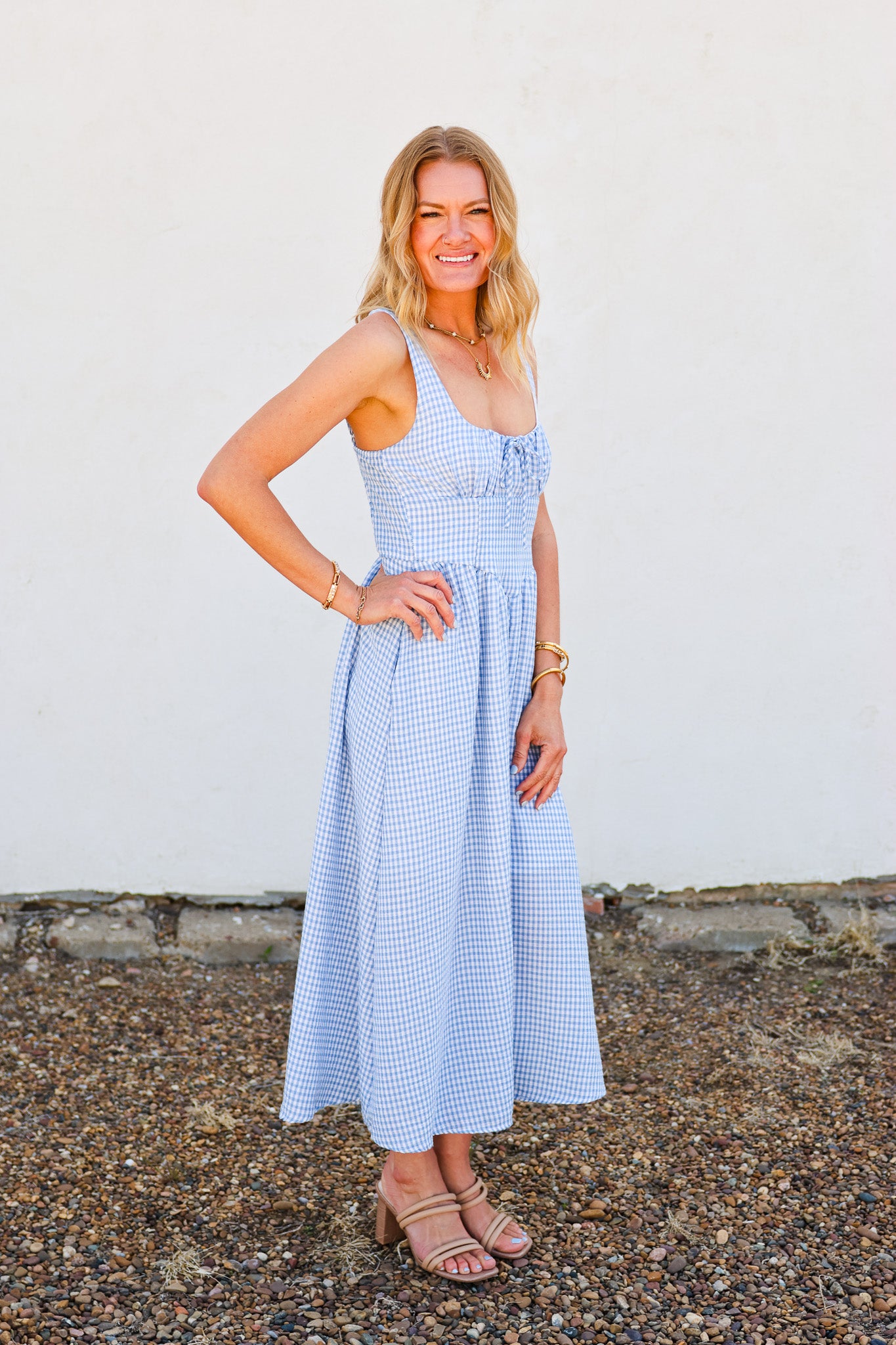 Blu Pepper Lt Blue Plaid Midi Dress