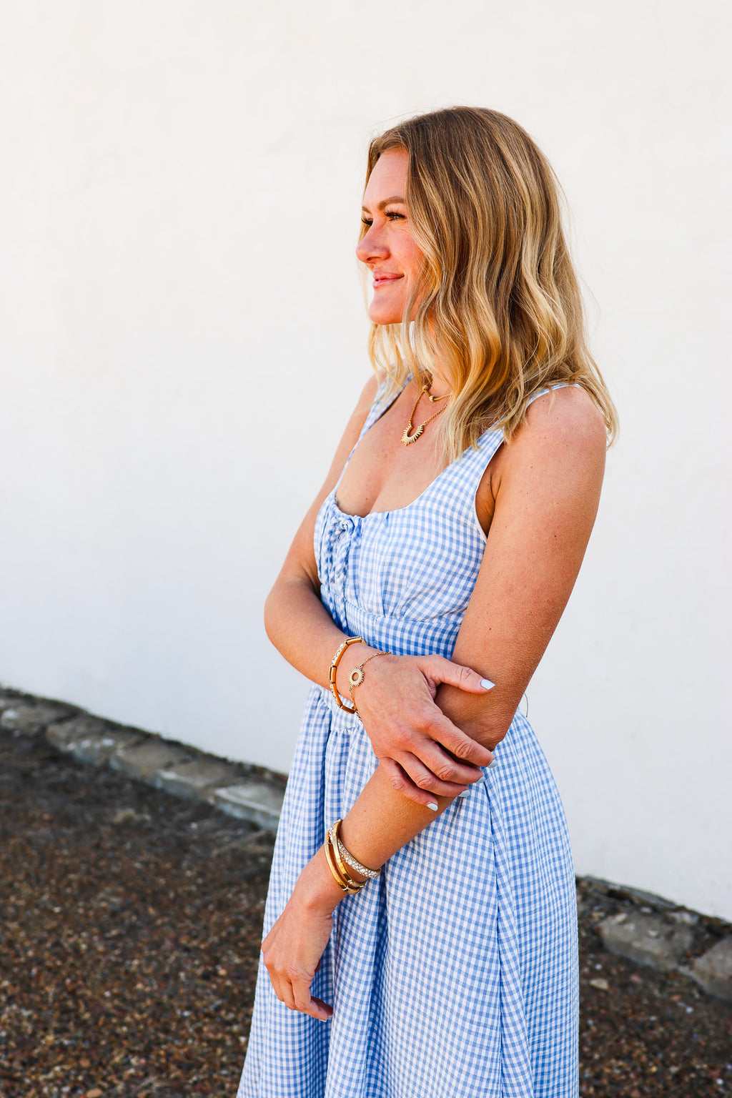 Blu Pepper Lt Blue Plaid Midi Dress