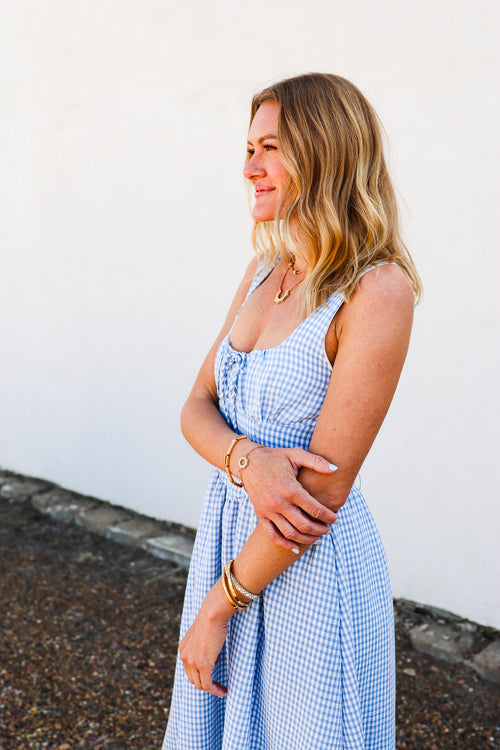 Blu Pepper Lt Blue Plaid Midi Dress