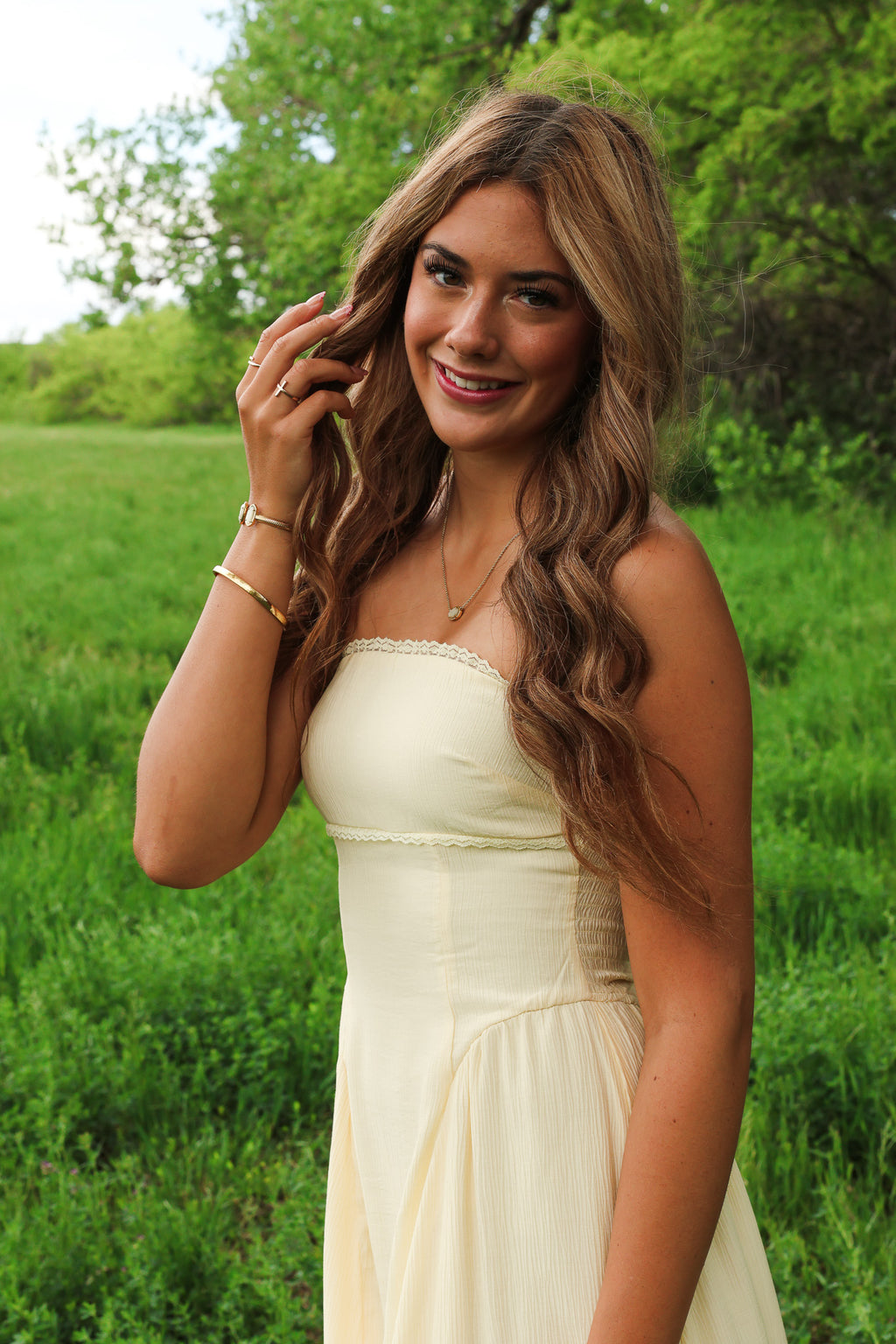 Blu Pepper Strapless Ylw Midi Dress