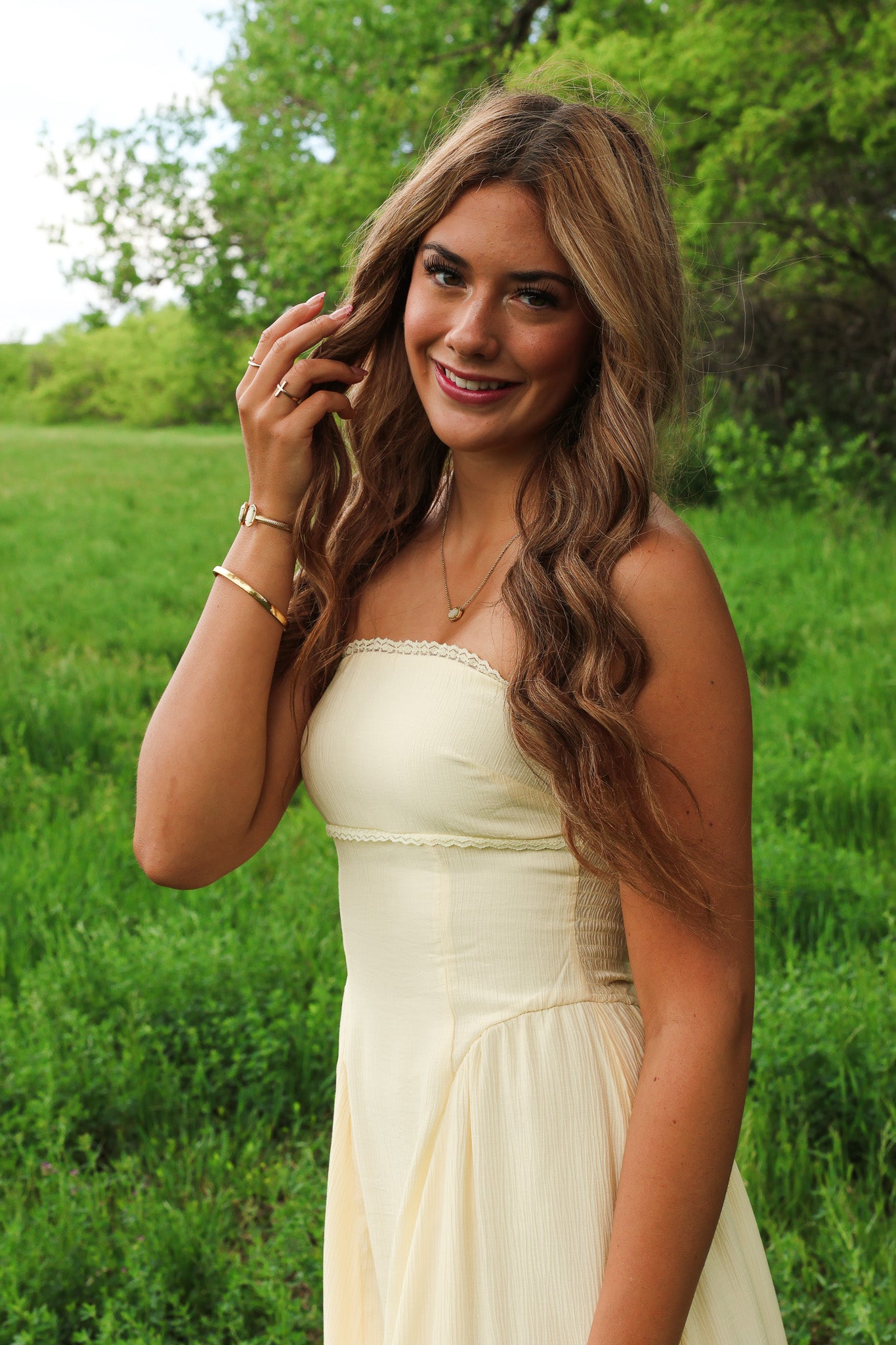 Blu Pepper Strapless Ylw Midi Dress