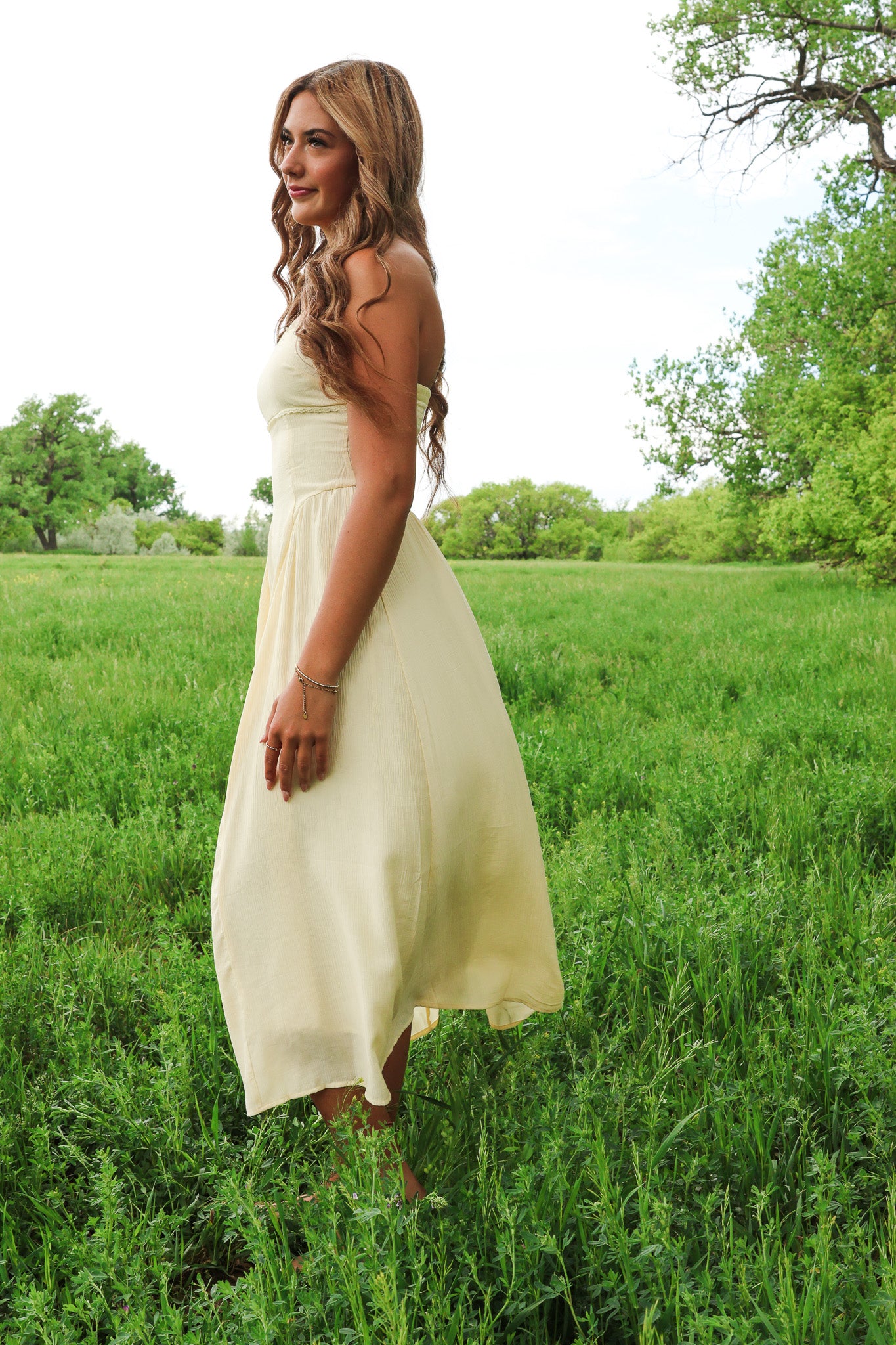 Blu Pepper Strapless Ylw Midi Dress