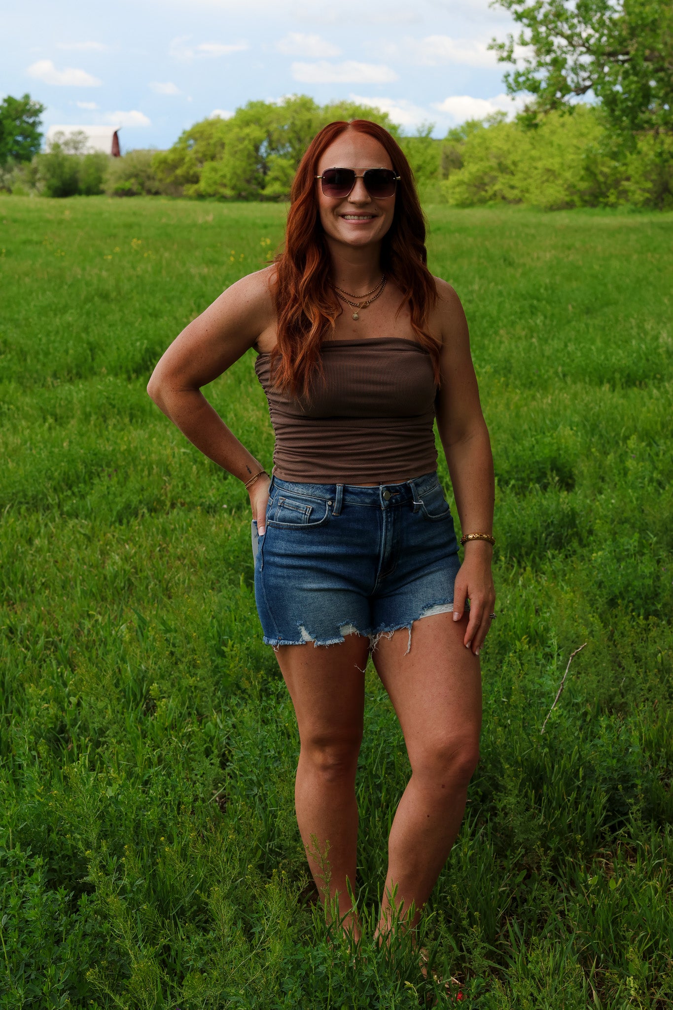 Becool Ruched Crop Tube Top Mocha