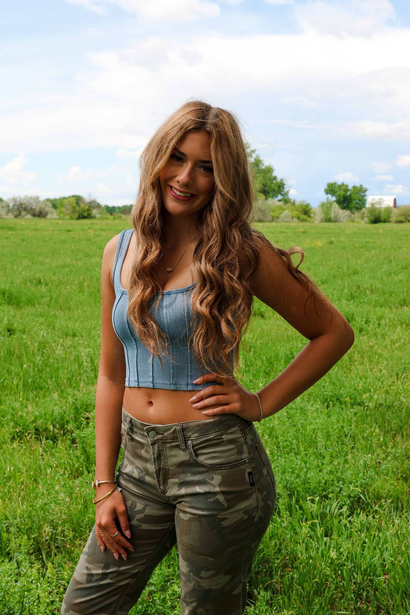 Blu Pepper Demim Hook and Eye Crop