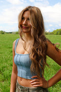 Blu Pepper Demim Hook and Eye Crop