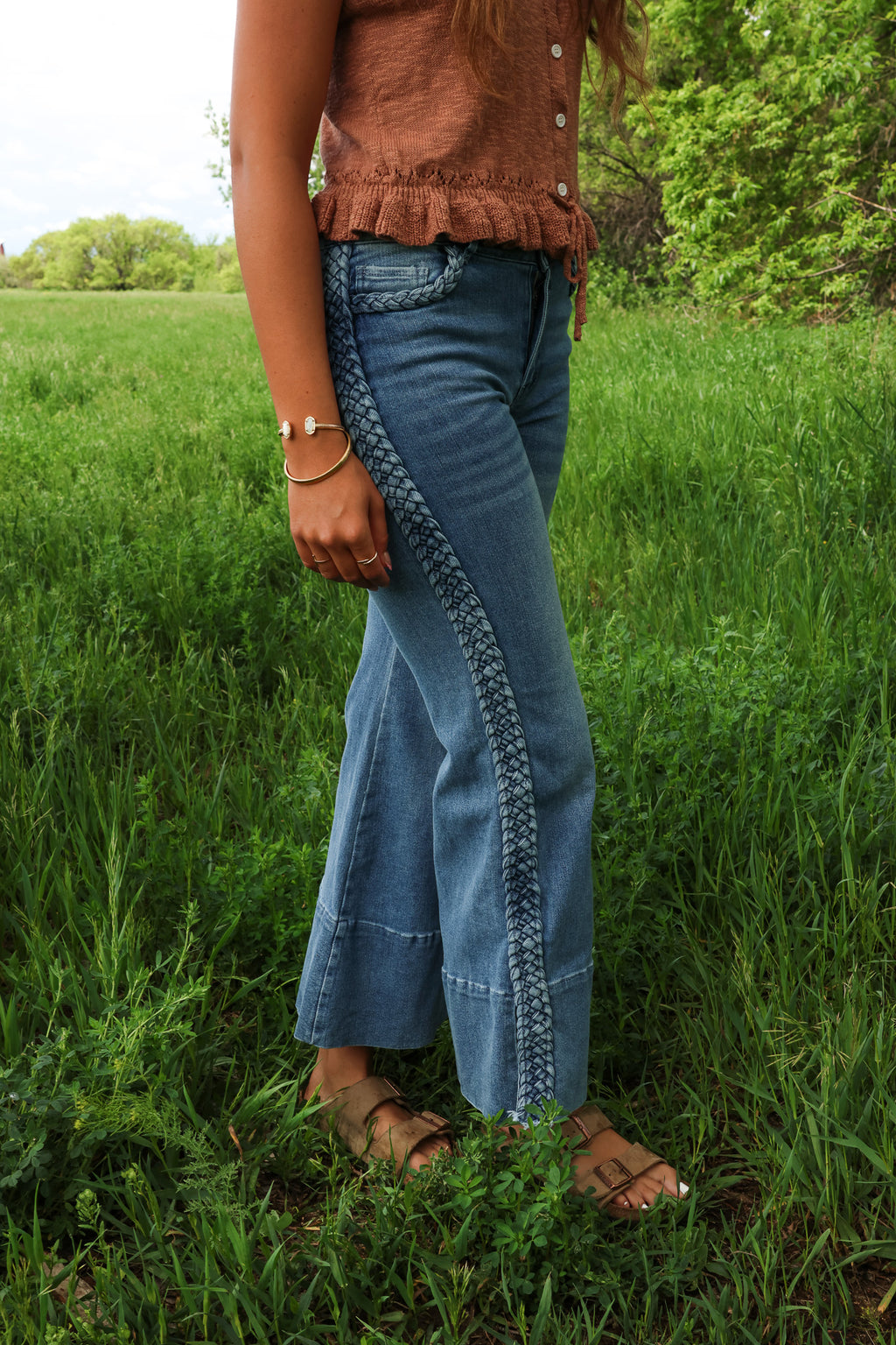 So Me Braided Detail Wide-Leg Jeans