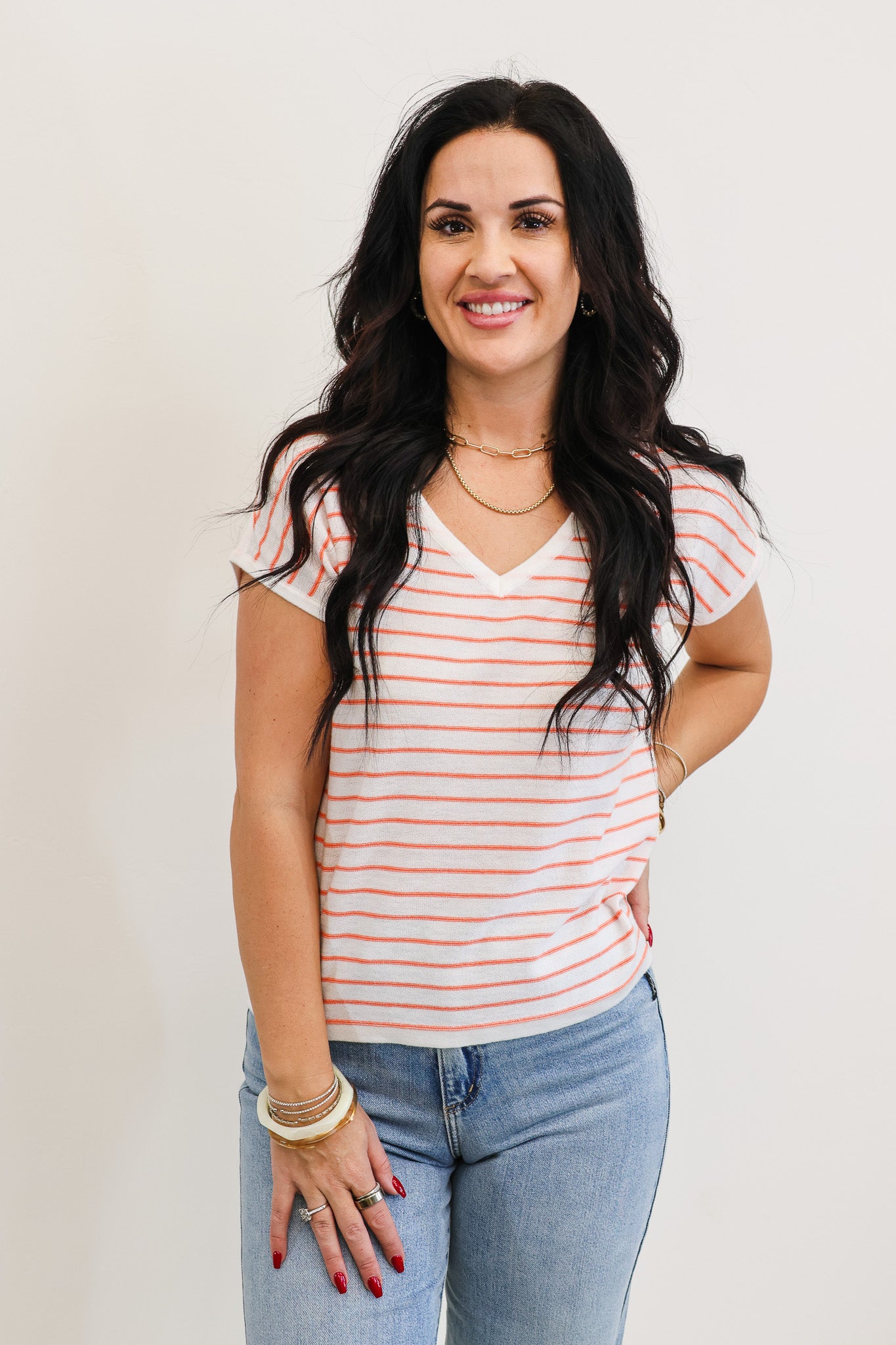 Staccato V-Neck Stripe Sweater