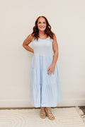 T&S Light Blue Tiered Tank Dress