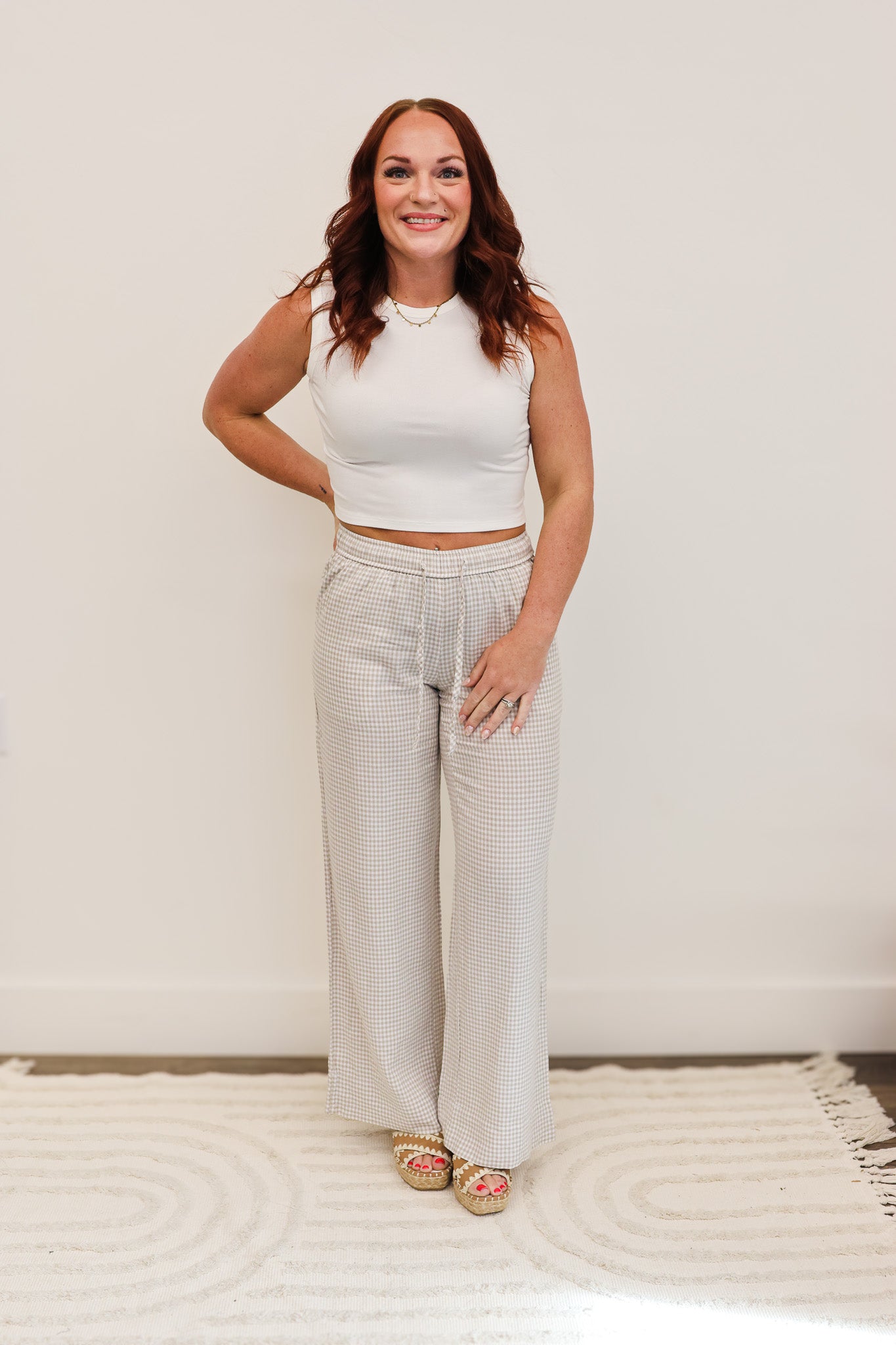 T&S Taupe Gingham Check Pant