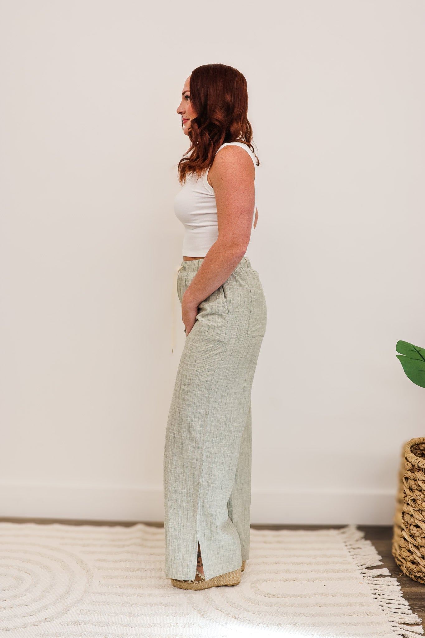 T&S Taupe Gingham Check Pant