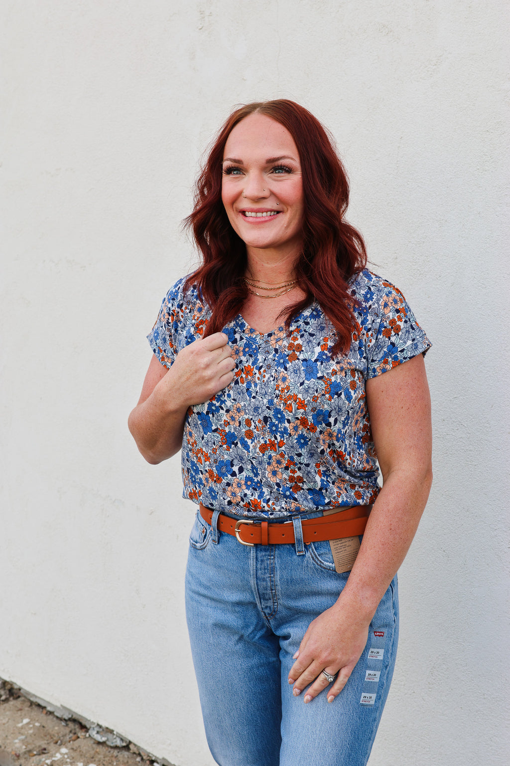Staccato Blue Floral Short Sleeve Tee
