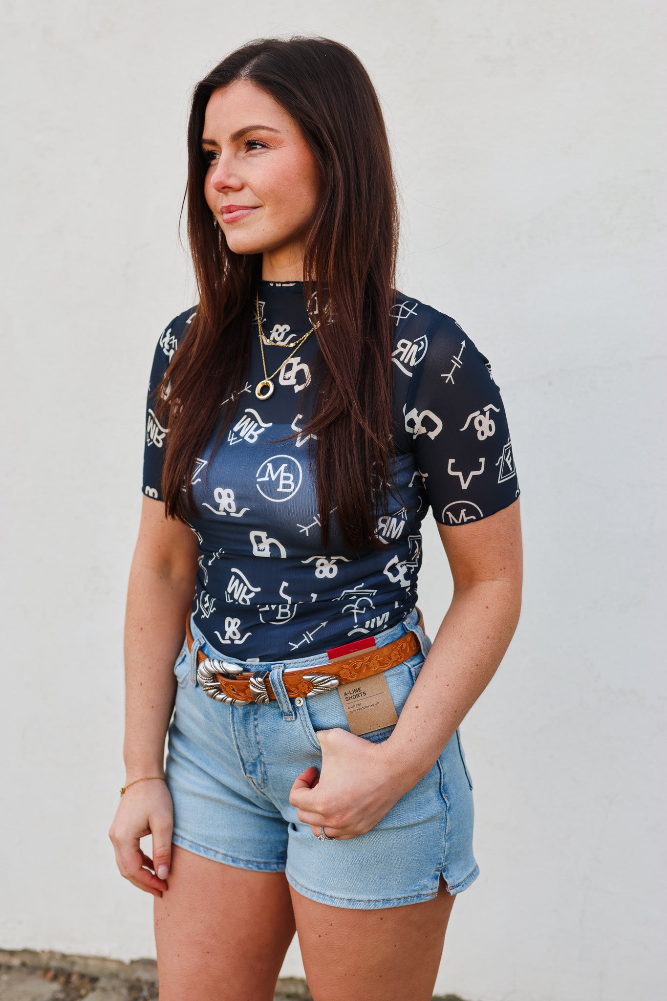 Cruel Girl Navy Short Sleeve Brand Mesh