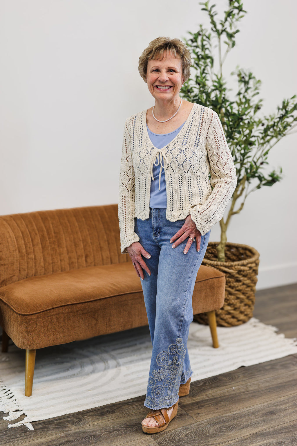 Coco Embroidered Raw Hem Crop