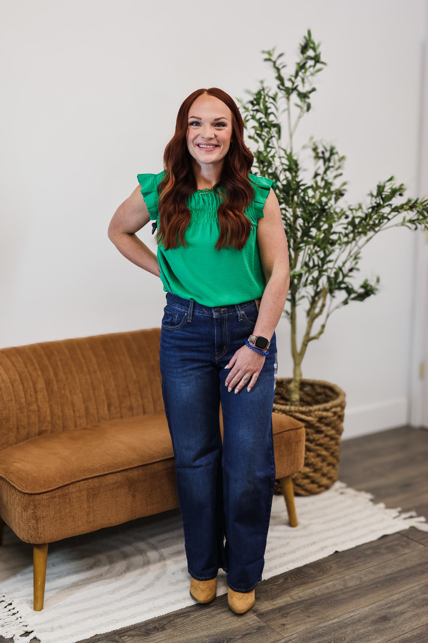 Staccato Green Flutter Sleeve Blouse