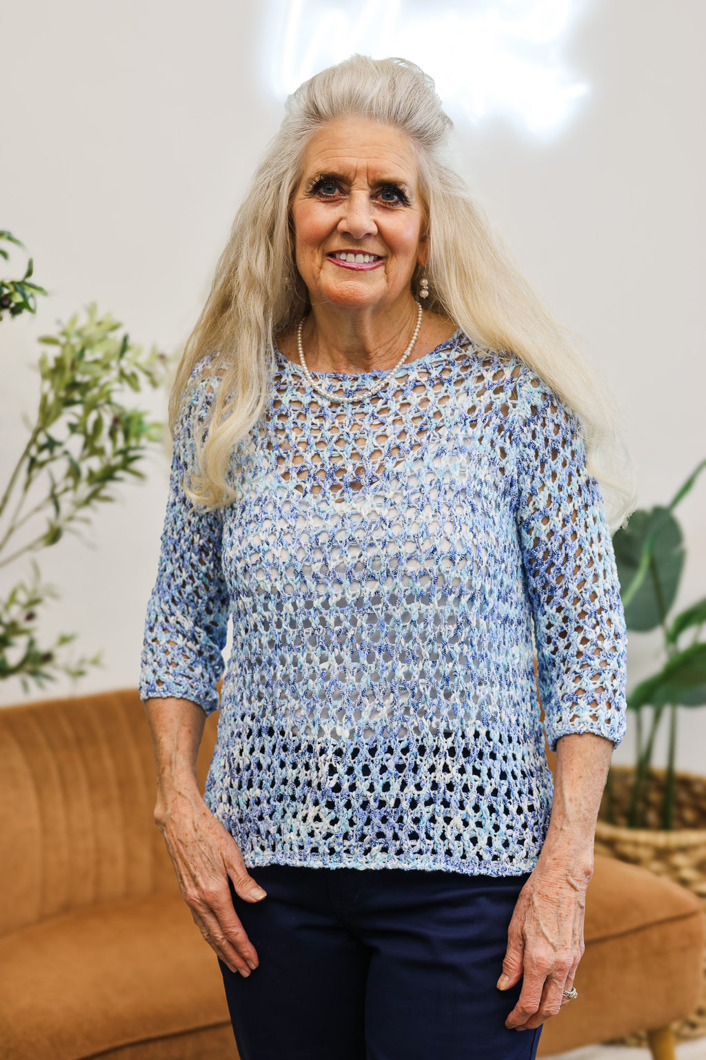 Escape Open Weave Sweater, Blue