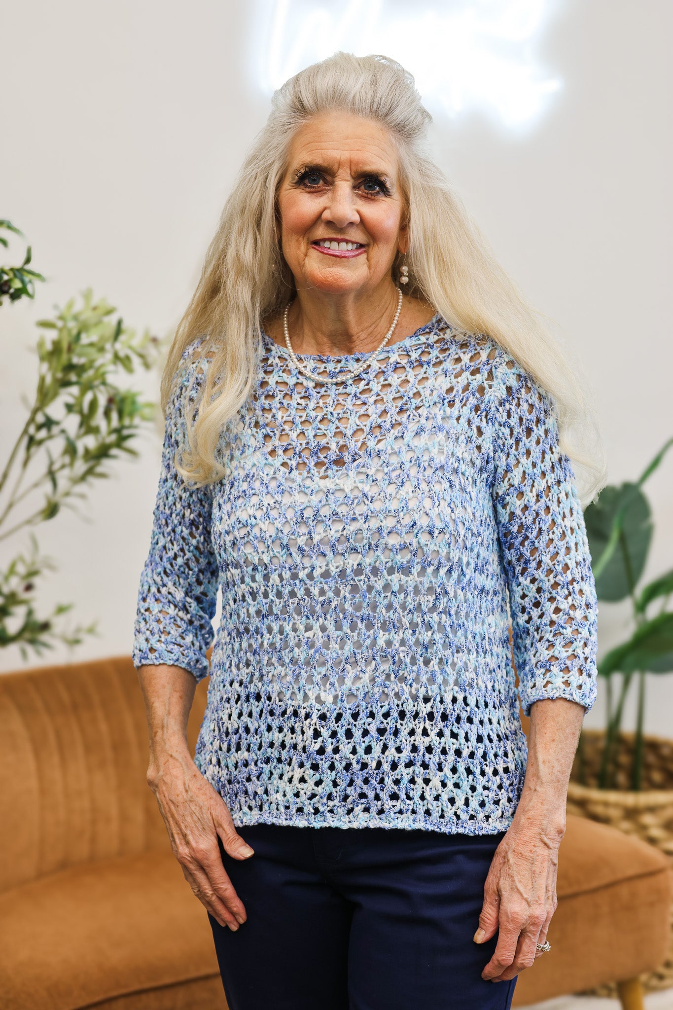 Escape Open Weave Sweater, Blue