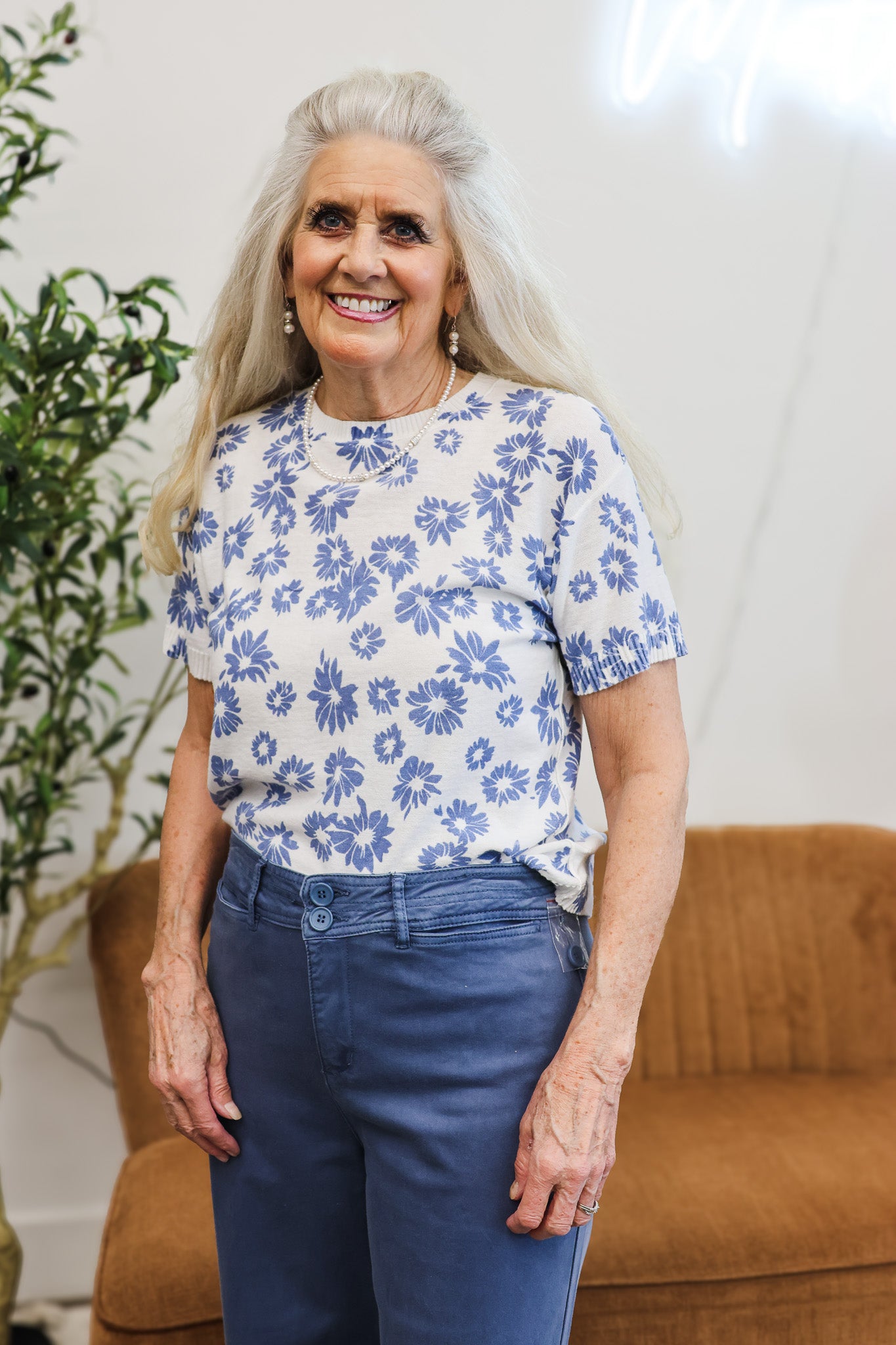 CharlieB Blue/Wht Floral SS
