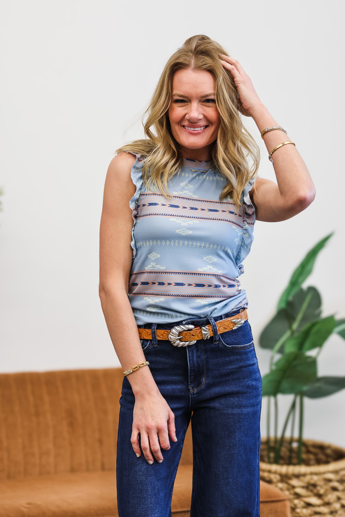 Cruel Denim Lt Blue Aztec Tank