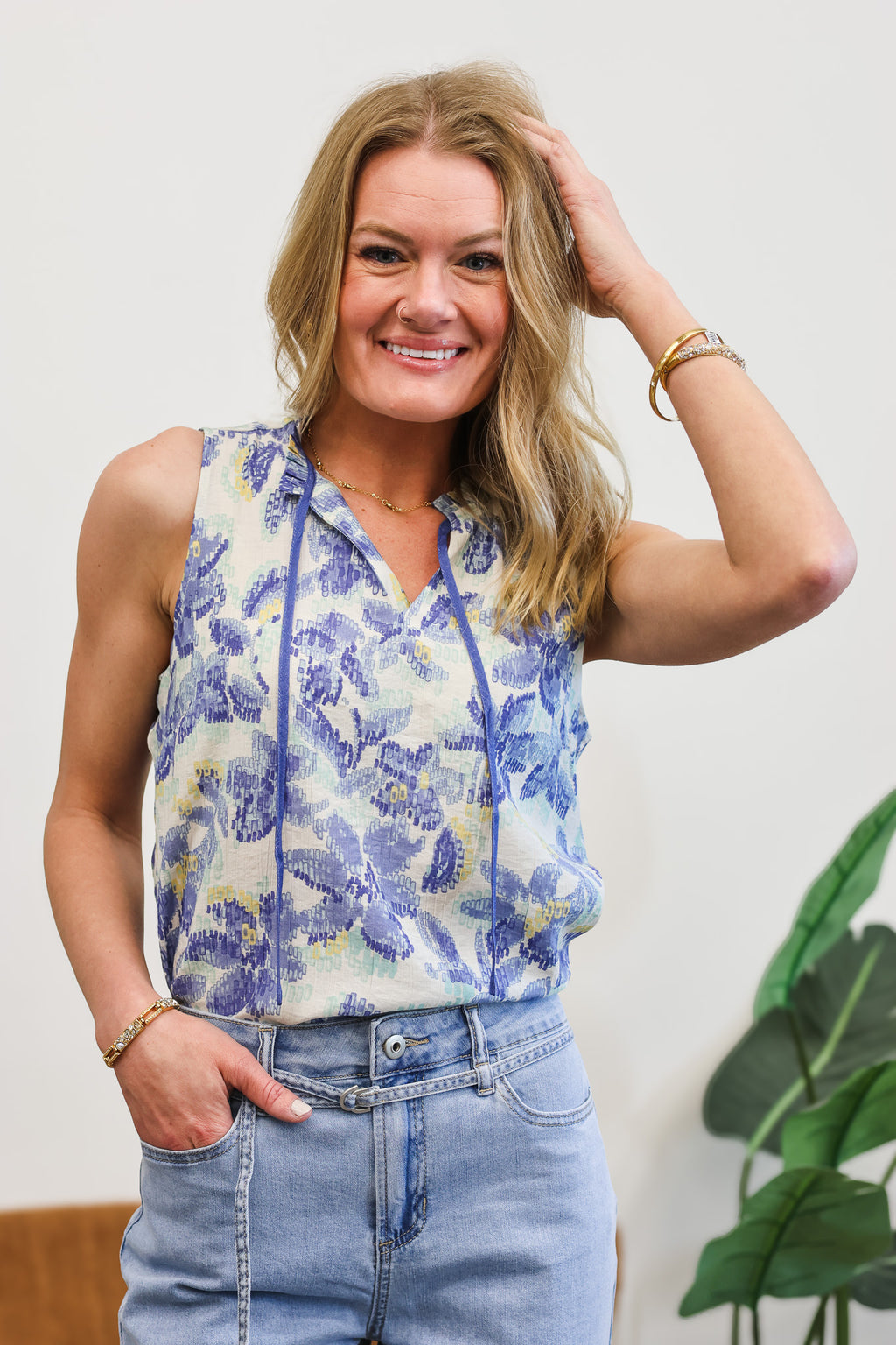 Tribal Periwinkle Floral Tank