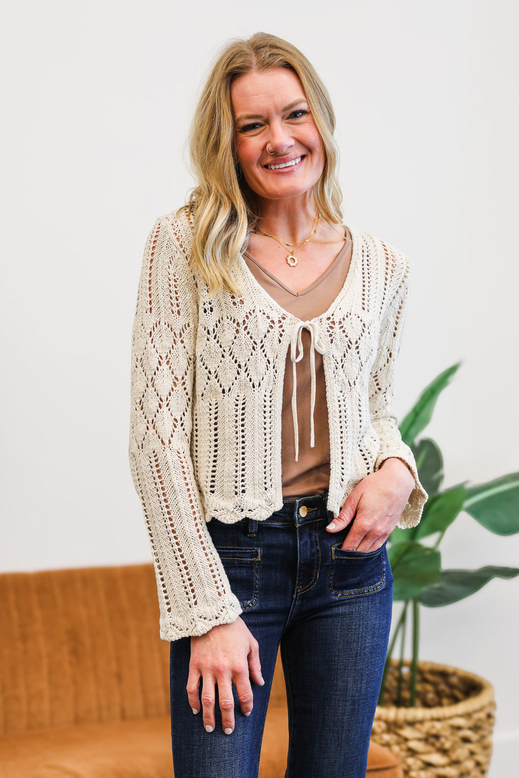 Coco Oatmeal Tie Cardigan