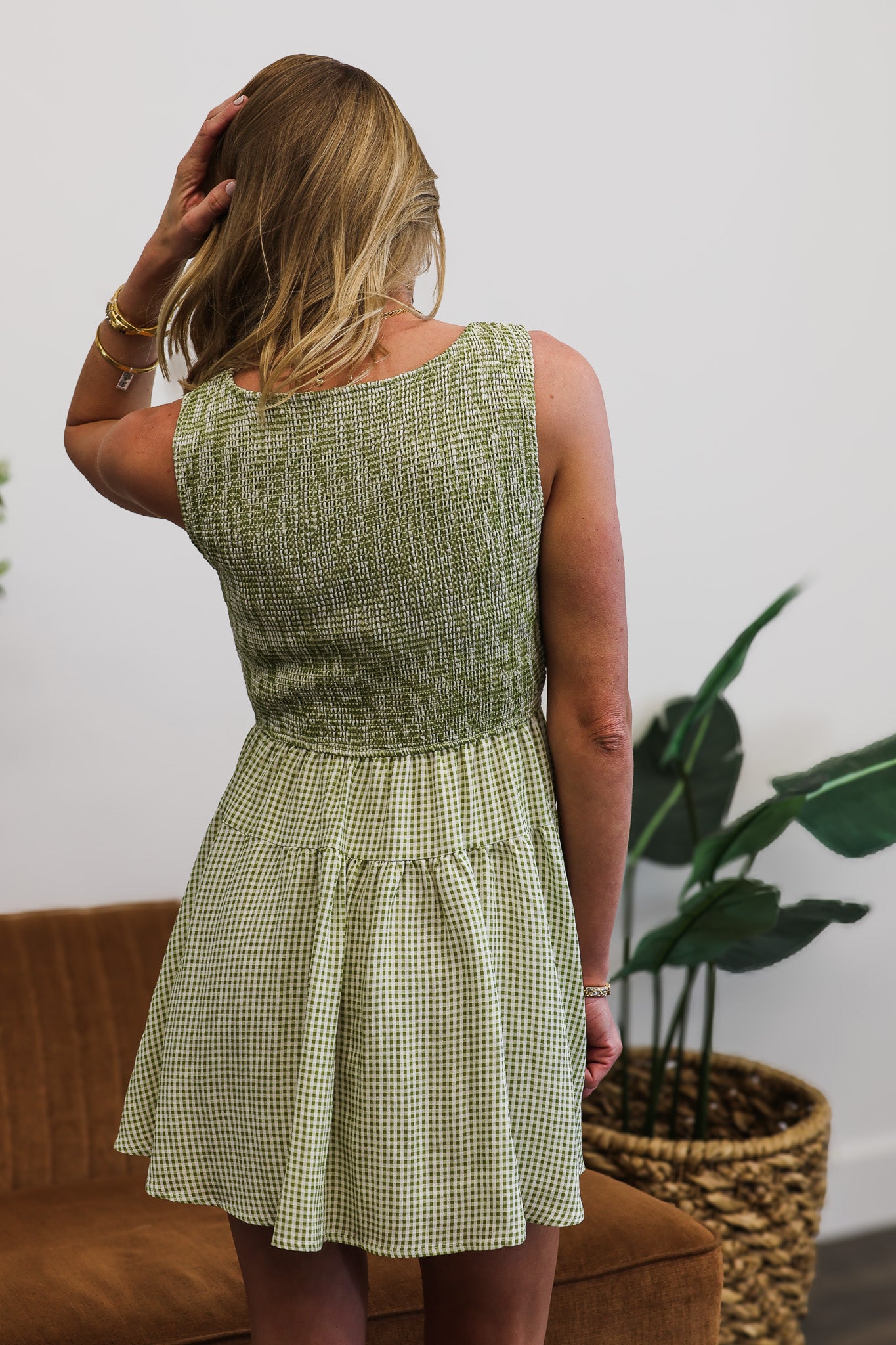 Blu Pepper Gingham Smocked Mini Dress