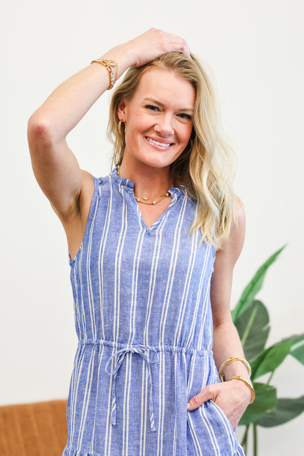 CharlieB Blue/Wht Stripe Dress