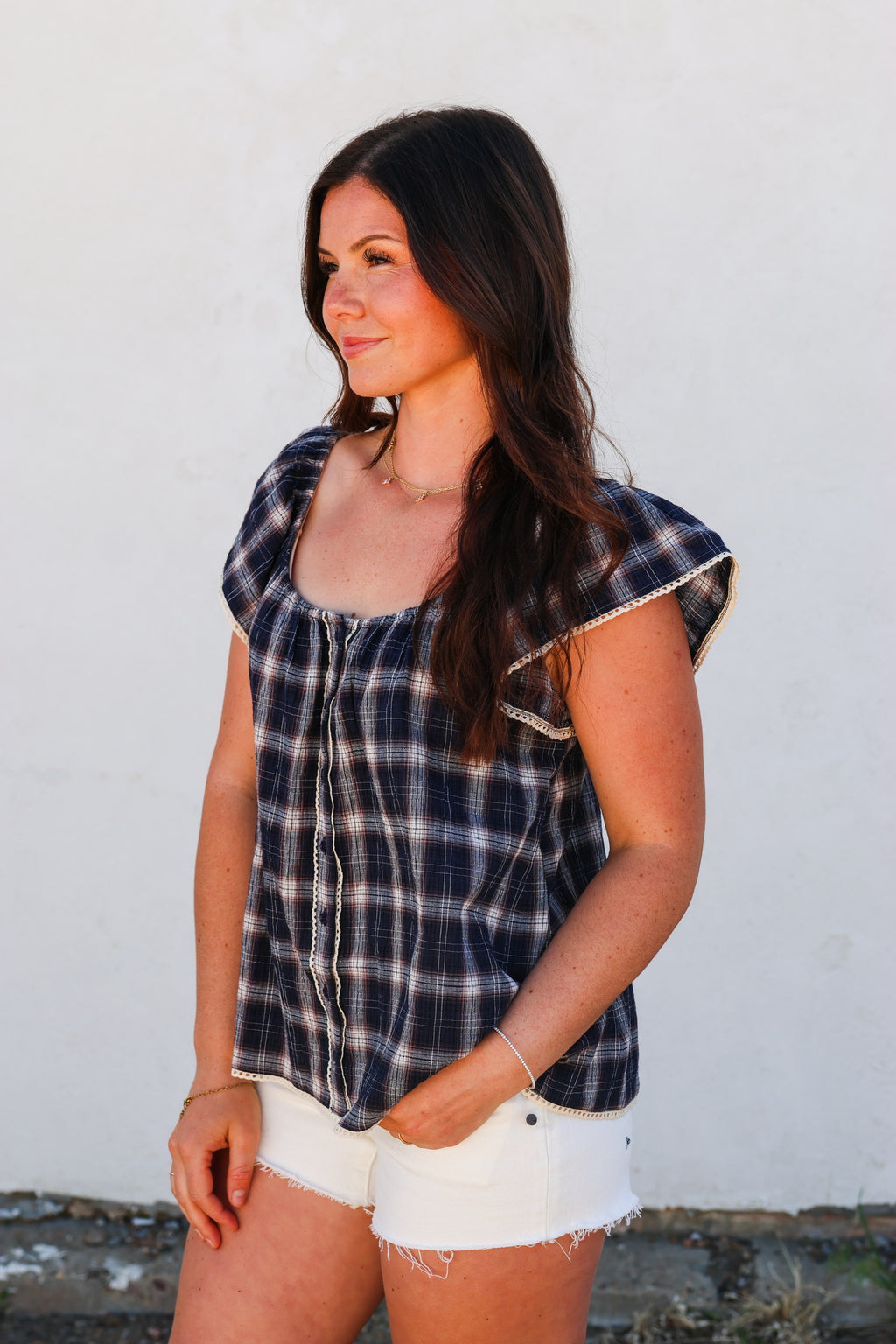 G&G Plaid Eyelet Blouse