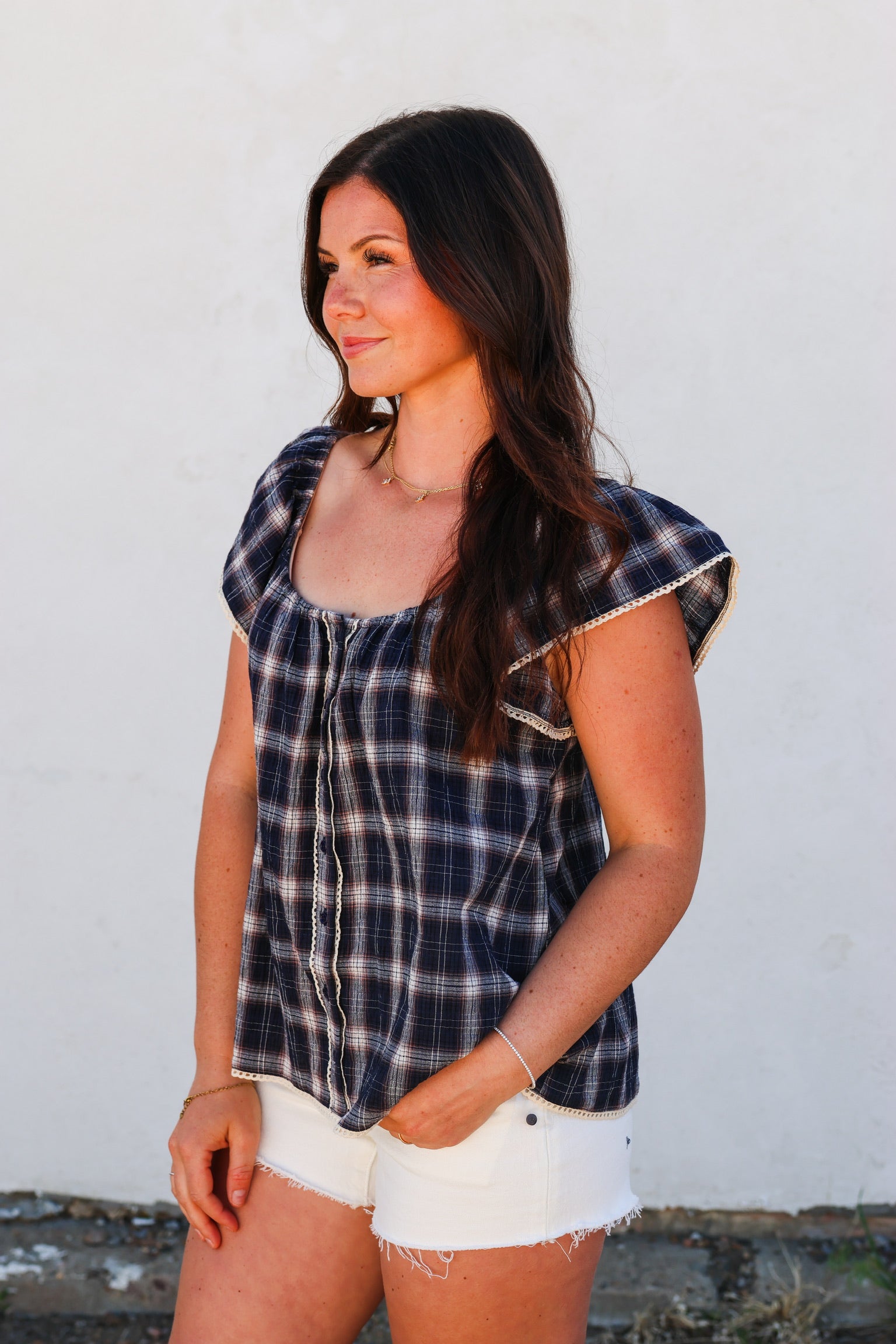 G&G Plaid Eyelet Blouse