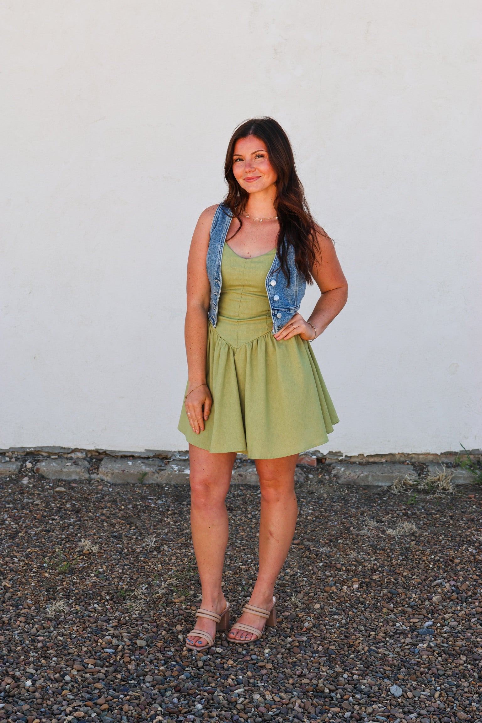 Blu Pepper Spaghetti Strap Mini Dress- Grn