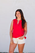 Staccato Ruffle V-Neck Flutter Sleeve Blouse- Red